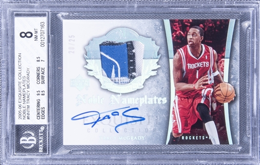 2005-06 UD "Exquisite Collection" Noble Nameplates #NNTM Tracy McGrady Signed Game Used Patch Card (#20/25) - BGS NM-MT 8/BGS 10